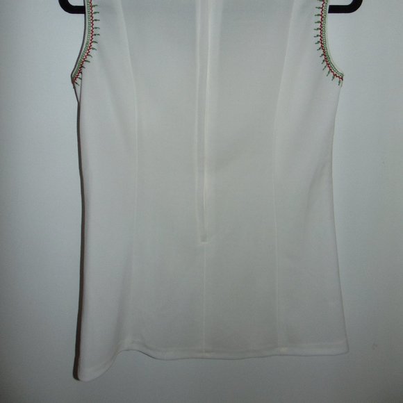 VTG Boho 70's Handmade Embroidered Multicolor Neckline White Sleeveless Blouse L - Picture 6 of 6